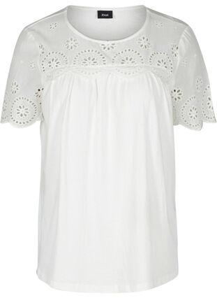 Short-sleeved blouse with broderie anglaise, Snow White, Packshot image number 0