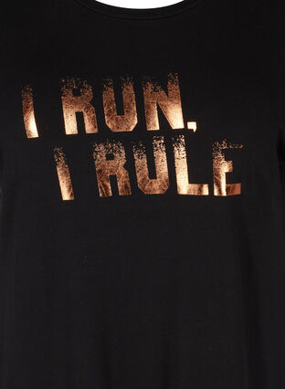 Exercise T-shirt in a viscose blend with print, Black I Run, Packshot image number 2