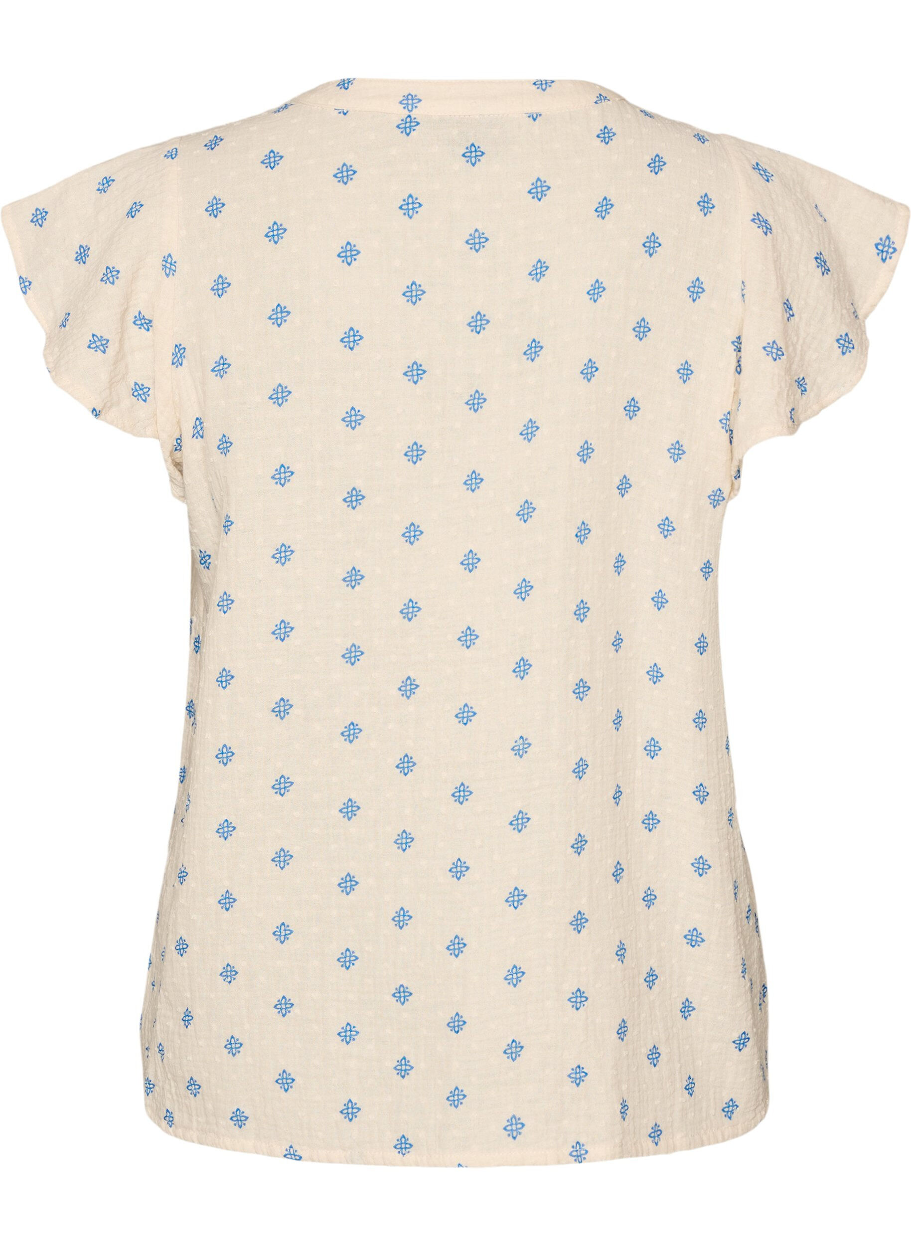 Zizzifashion Sleeveless blouse with crochet trim and ruffle detail, Beige, Packshot image number 1