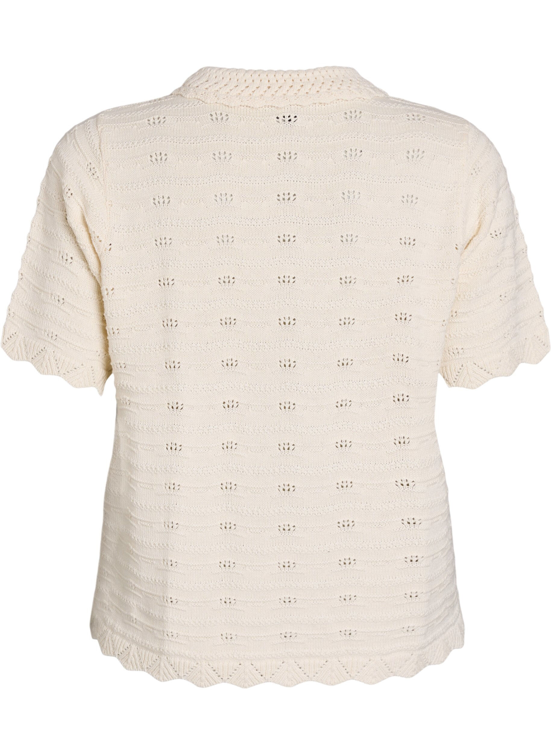 Zizzifashion Short-sleeved knit cardigan with polo collar and eyelet embroidery, Vanilla, Packshot image number 1