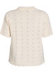 Short-sleeved knit cardigan with polo collar and eyelet embroidery, Vanilla, Packshot image number 1