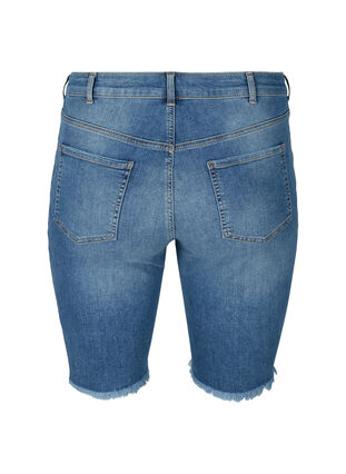 Close-fitting denim shorts with raw edges, Dark blue denim, Packshot image number 1