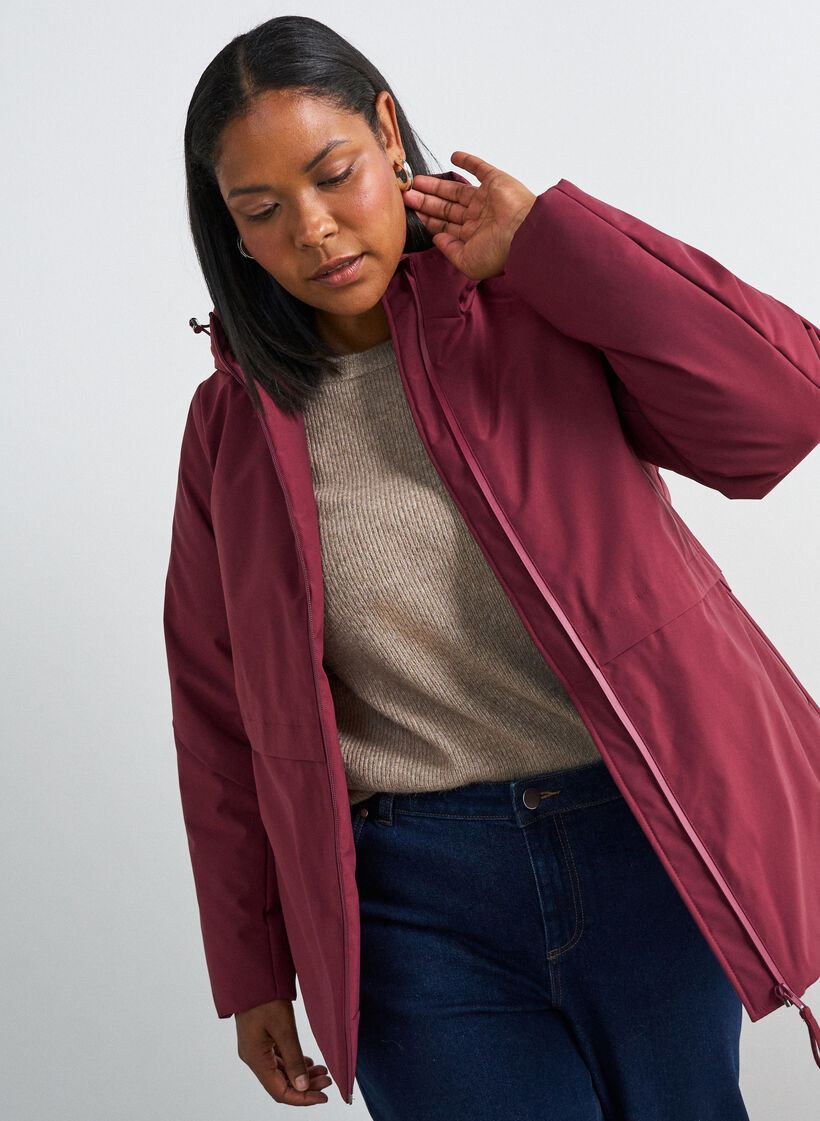Winter jacket with hood and adjustable waist, Red, Model image number 0