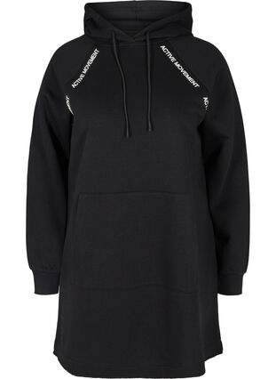 Sweat dress with hood and pocket, Black, Packshot image number 0