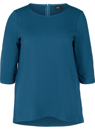 Textured blouse with 3/4 length sleeves, Majolica Blue, Packshot image number 0