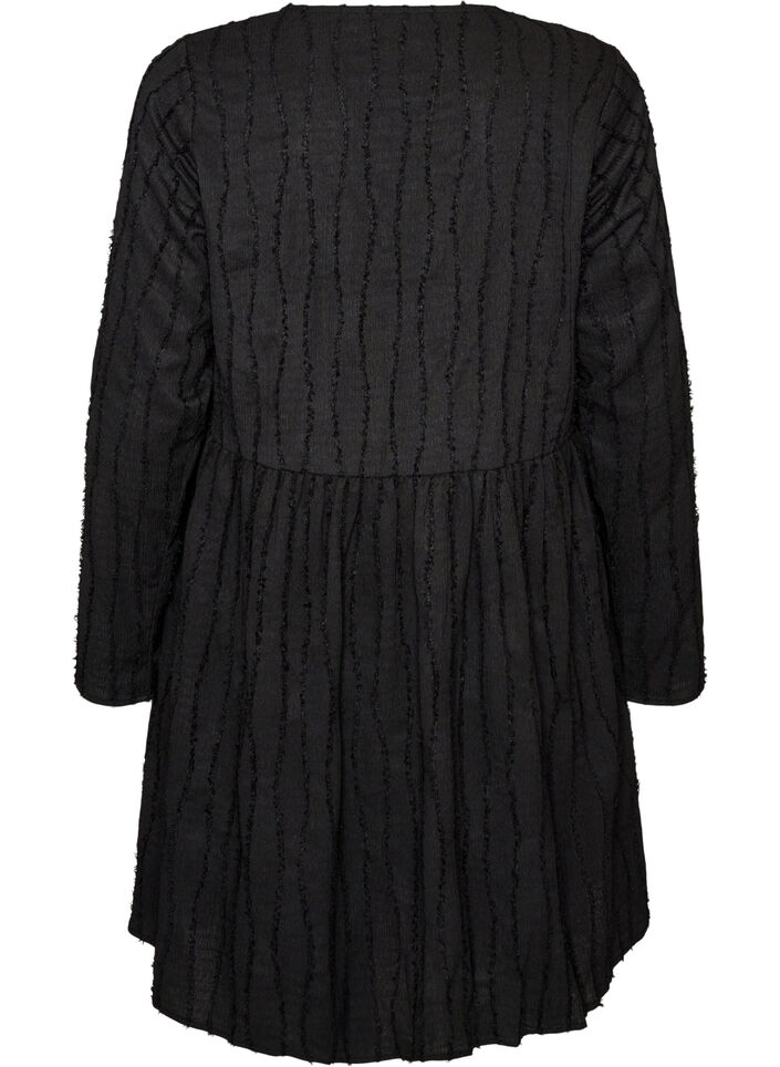 Short jersey dress with a wavy textured pattern, Black, Packshot image number 1