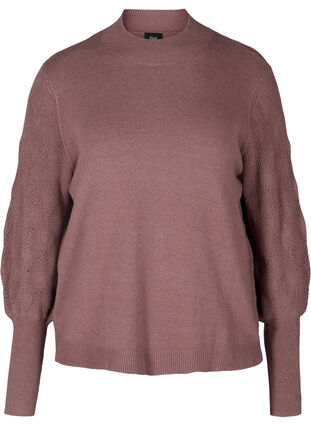 High neck, balloon-sleeved knitted blouse, Rose Taupe Mel., Packshot image number 0