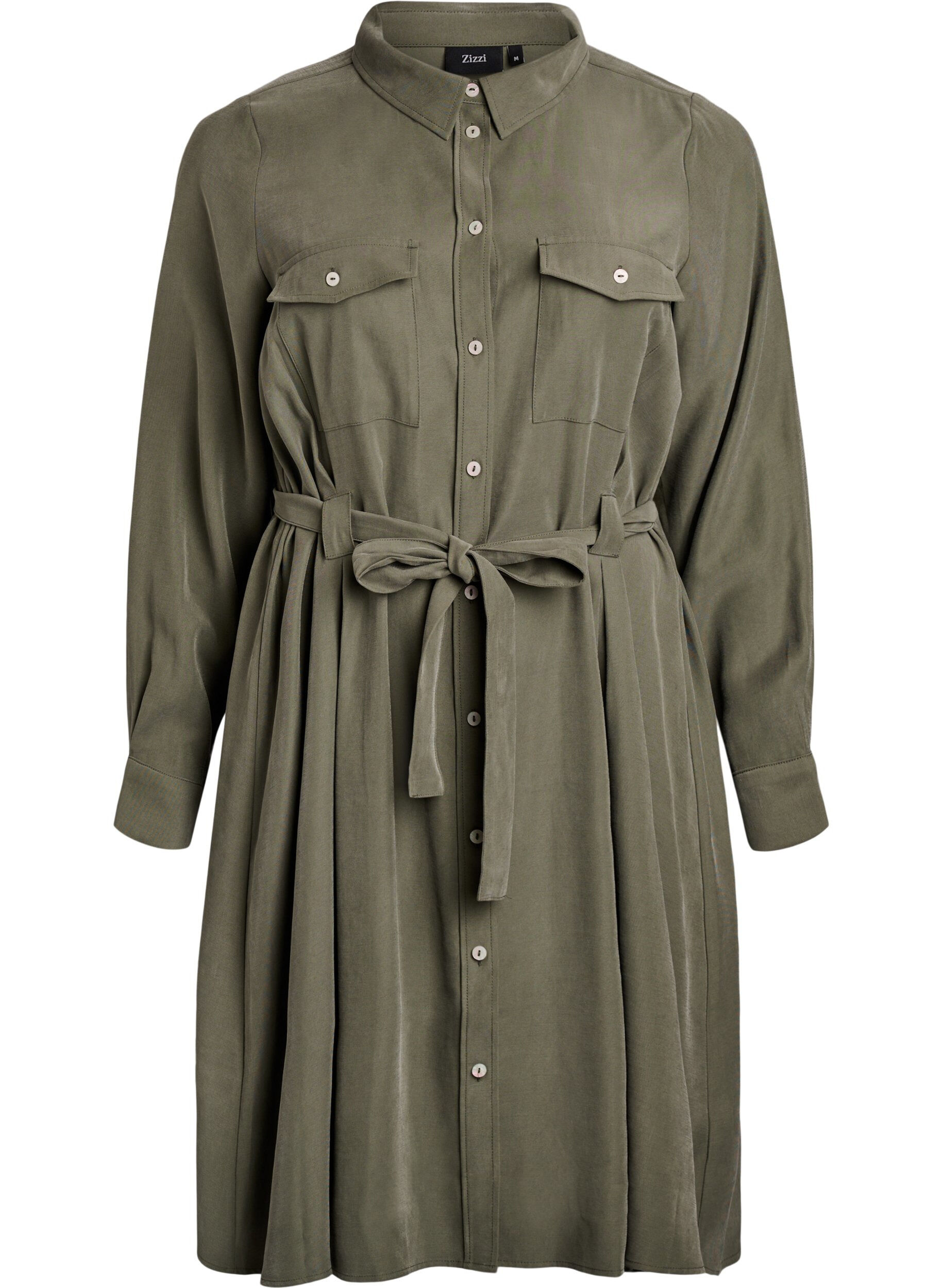 Shirt dress with tie belt and long sleeves