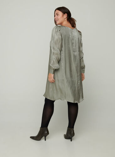 Shiny dress with long puff sleeves, Green As Sample, Model image number 1