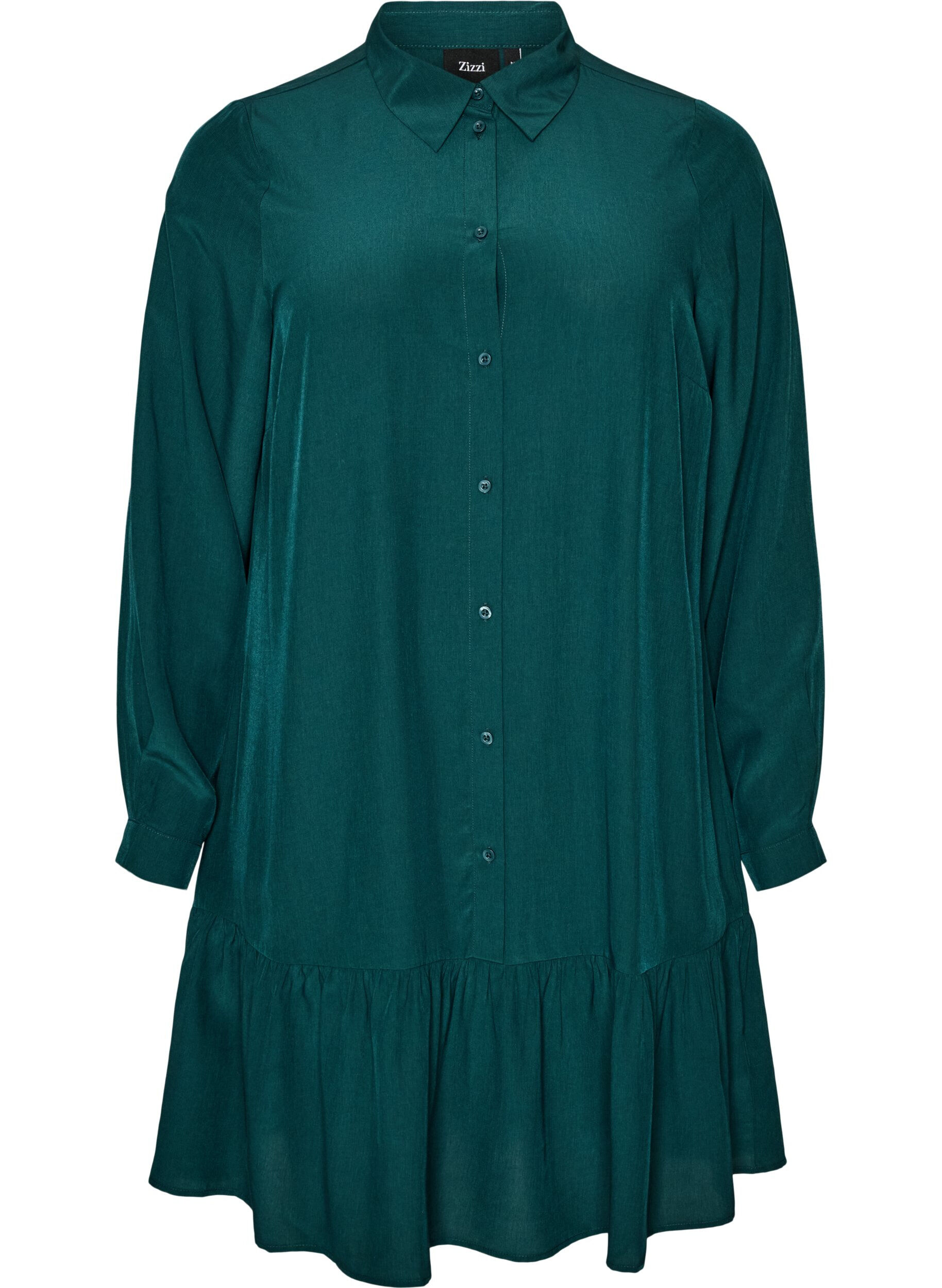 ZizzifashionShort shirt dress with ruffle tier, Green, Packshot image number 0