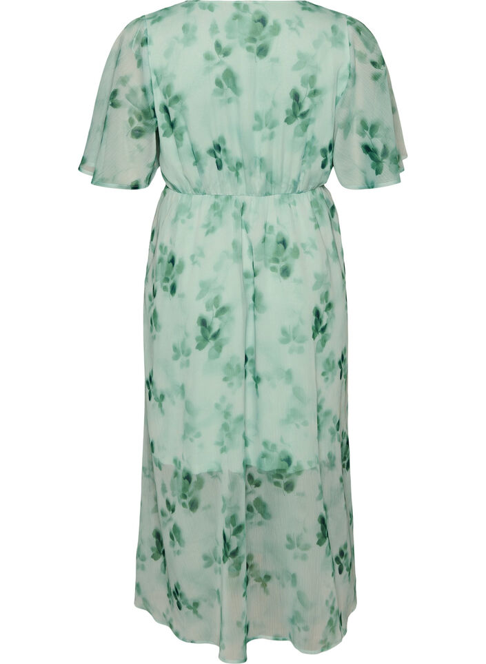 Long chiffon dress with floral print and short sleeves, Green, Packshot