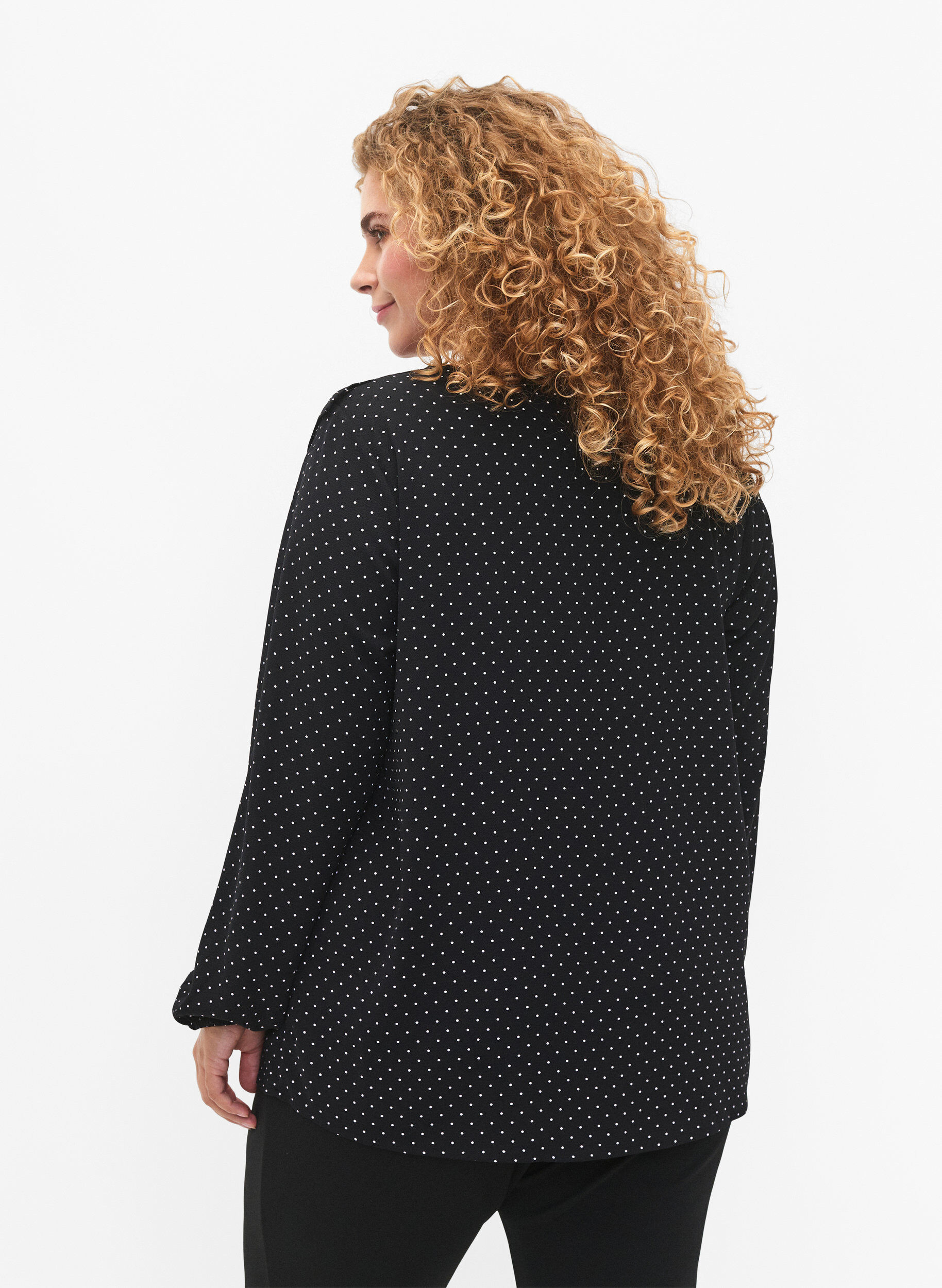 Zizzifashion Long sleeved blouse with ruffles, Black Dot, Model image number 1