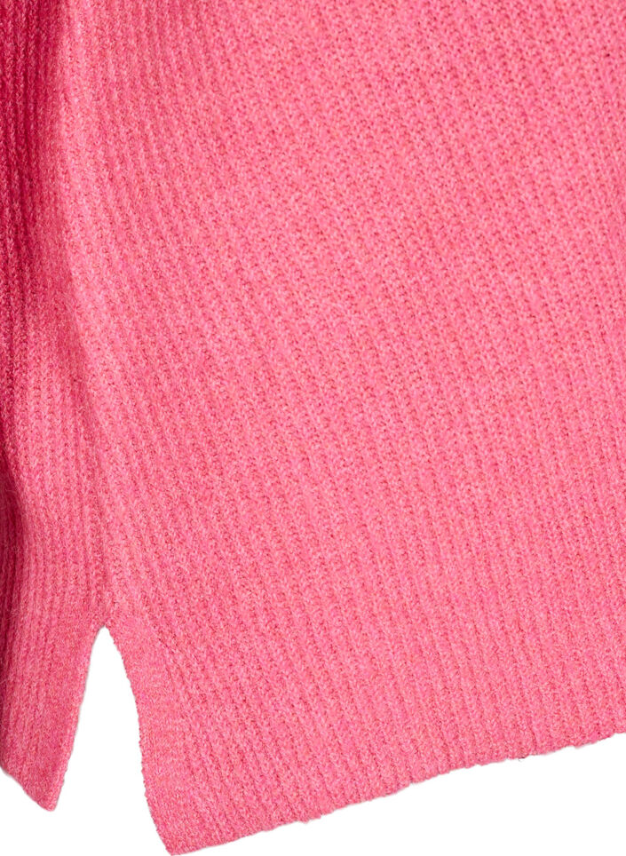 Knitted blouse with v-neck and long sleeves, Bubblegum Wh. Mel., Packshot image number 3