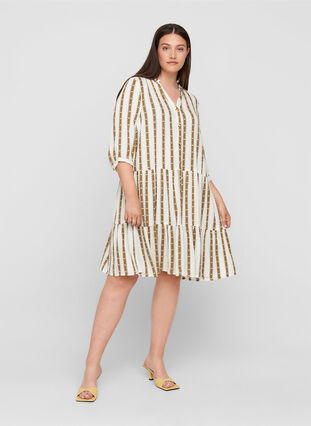 Striped viscose dress with button fastening, White Comb, Model image number 2