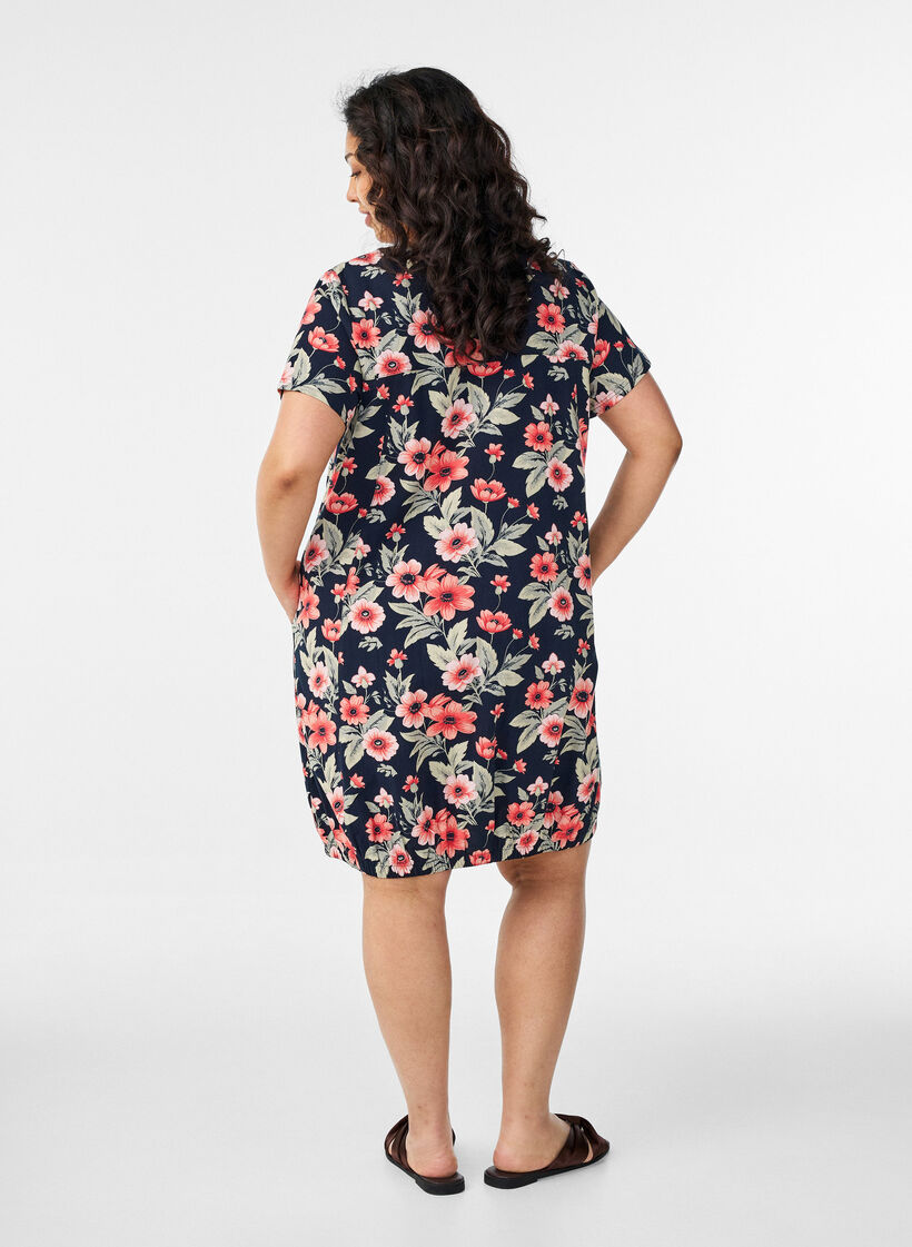 Short-sleeved cotton dress with print, Blue, Model image number 2