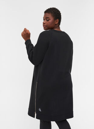 Sweat dress with pockets and slits, Black, Model image number 1