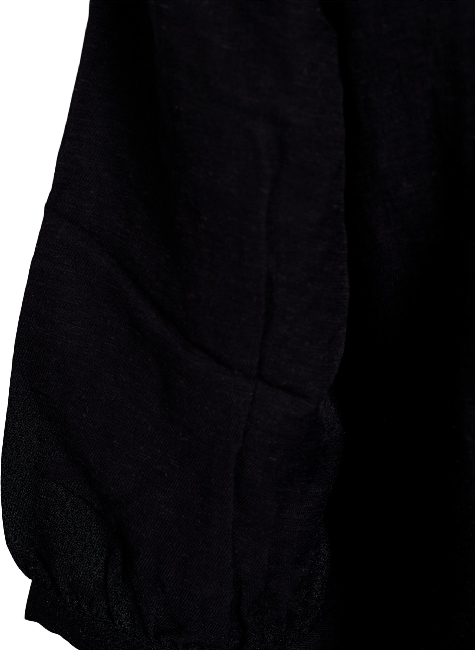 Zizzifashion Viscose blend blouse with linen and gathered shoulders, Black, Packshot image number 3
