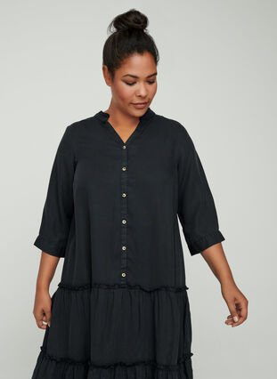 Lyocell dress with buttons, Black, Model image number 2