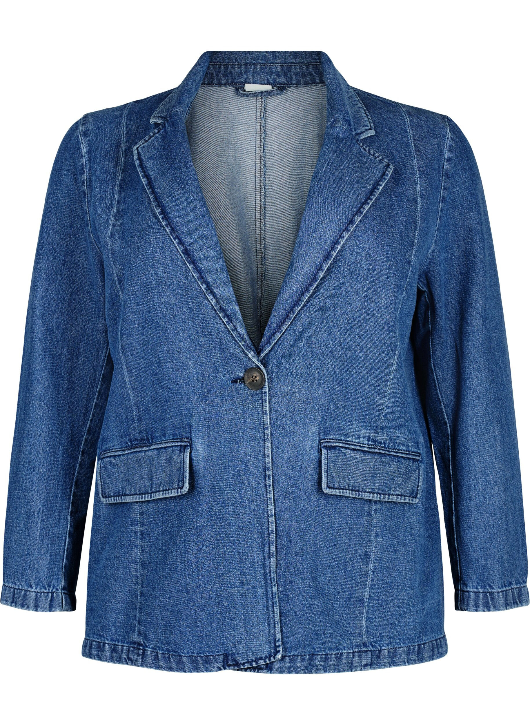 Zizzifashion Denim blazer with pockets, Blue Denim, Packshot image number 0