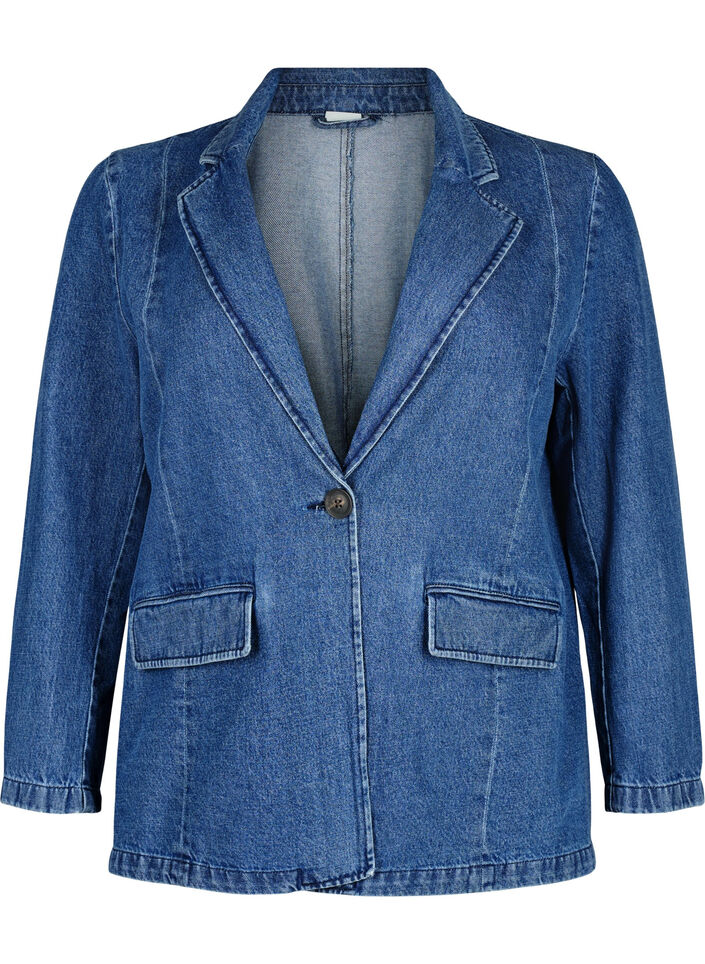Denim blazer with pockets, Blue Denim, Packshot image number 0