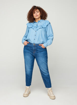 Cropped mom fit Mille jeans with a loose fit, Blue denim, Model image number 2