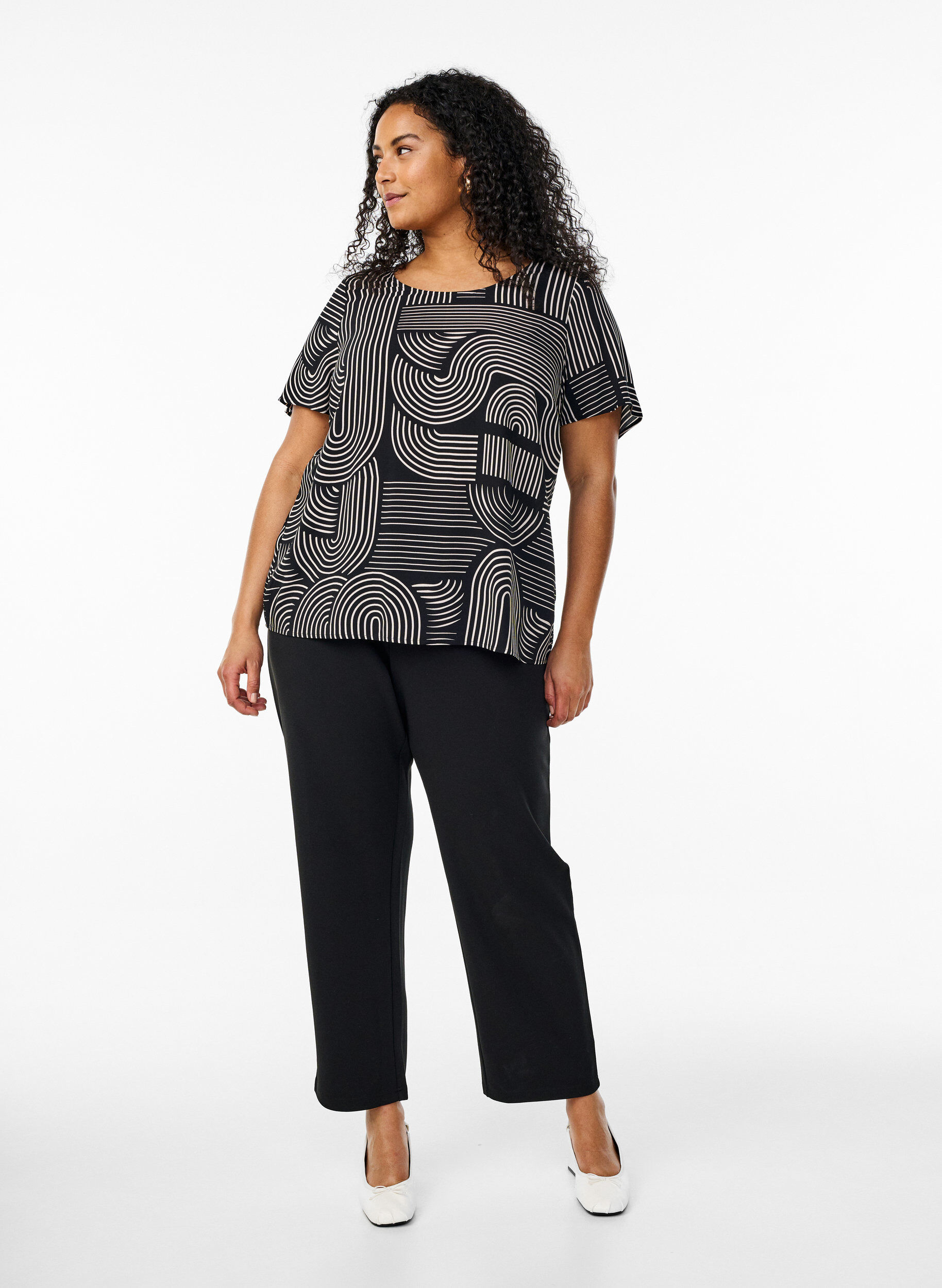 Zizzifashion FLASH - Short sleeve viscose blouse with print, Black, Model image number 1