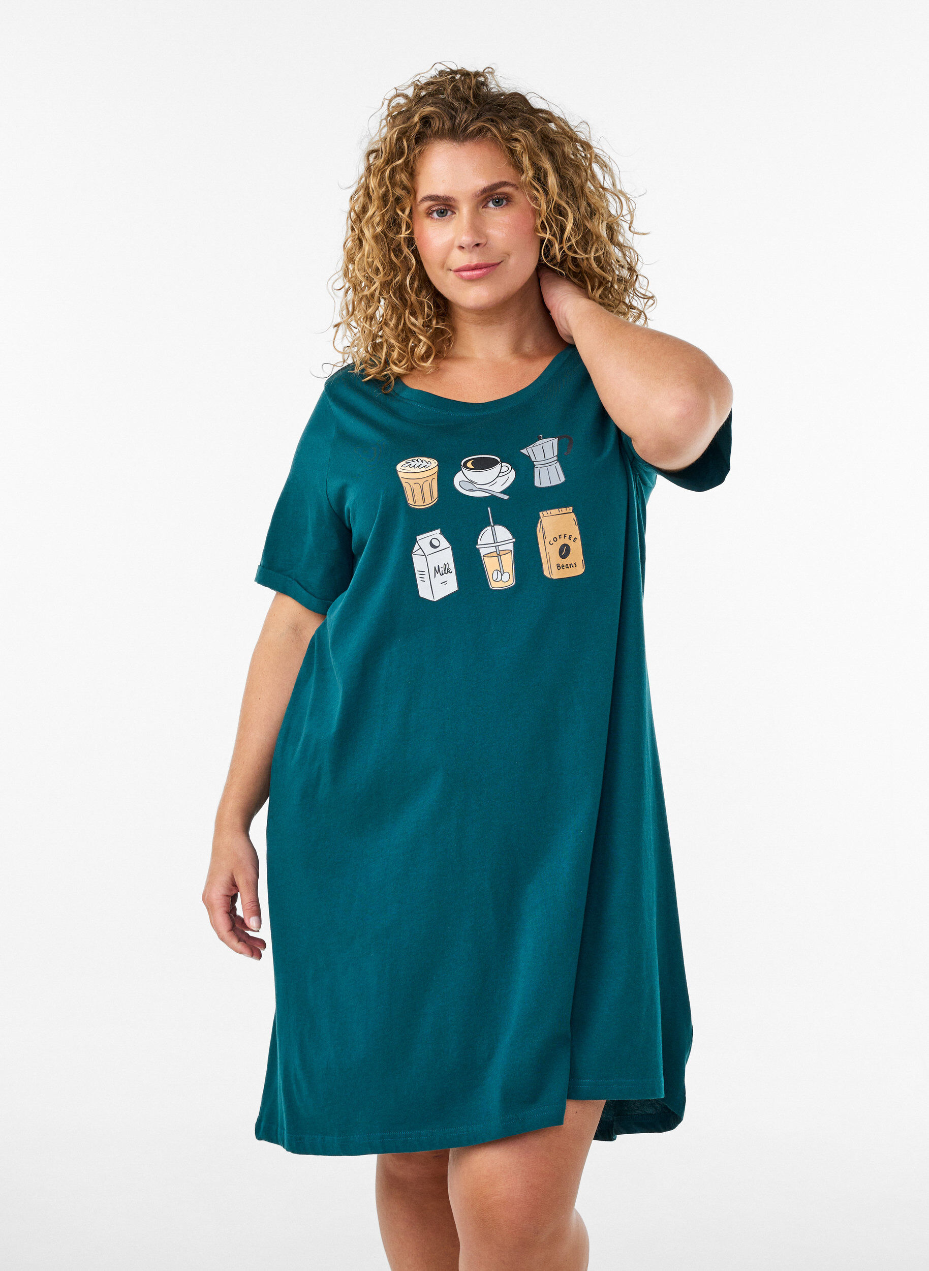 Short-sleeved nightgown in organic cotton, Green, Model