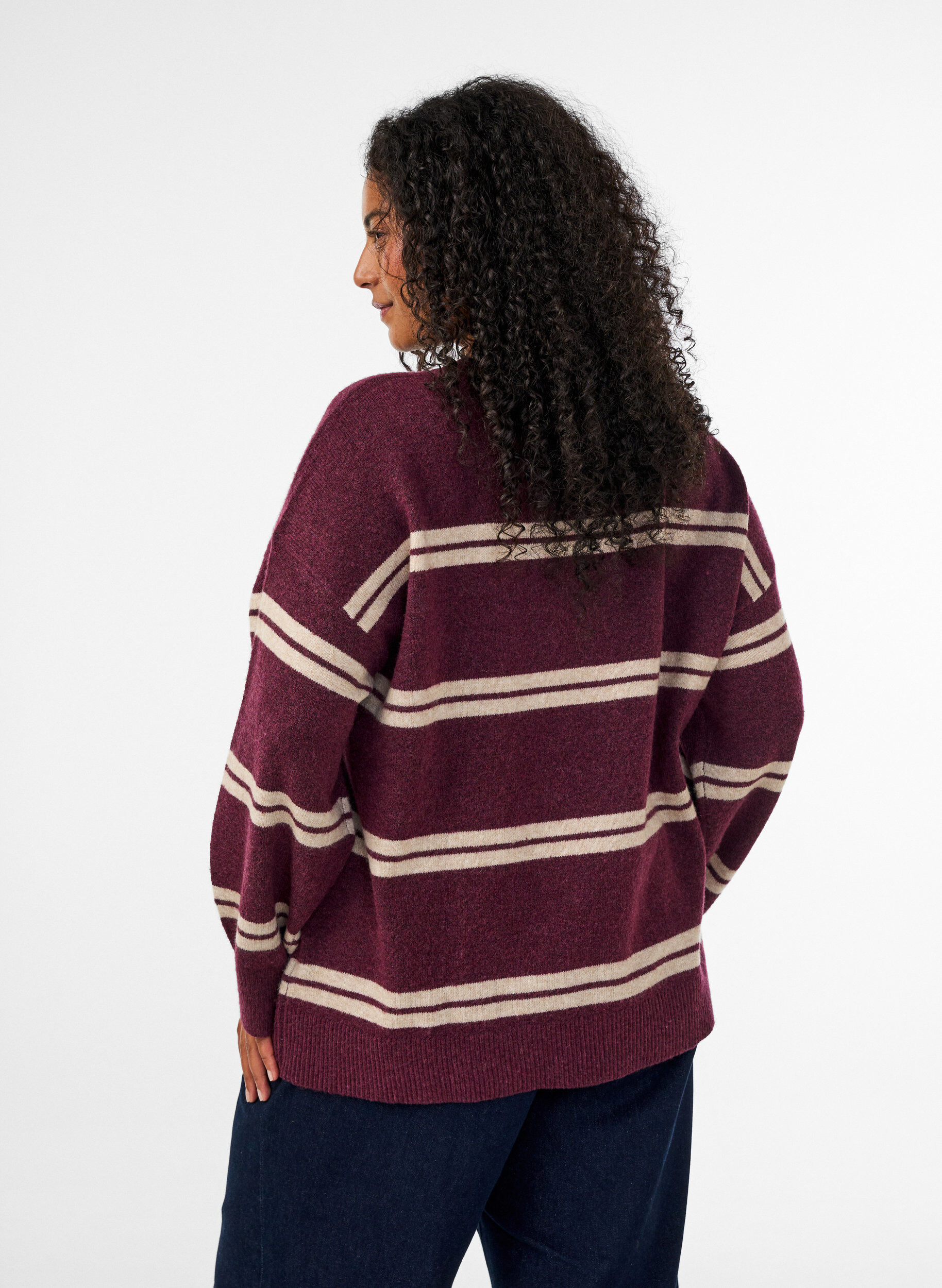 ZizzifashionKnitted blouse with double contrast stripes, Red, Model image number 2