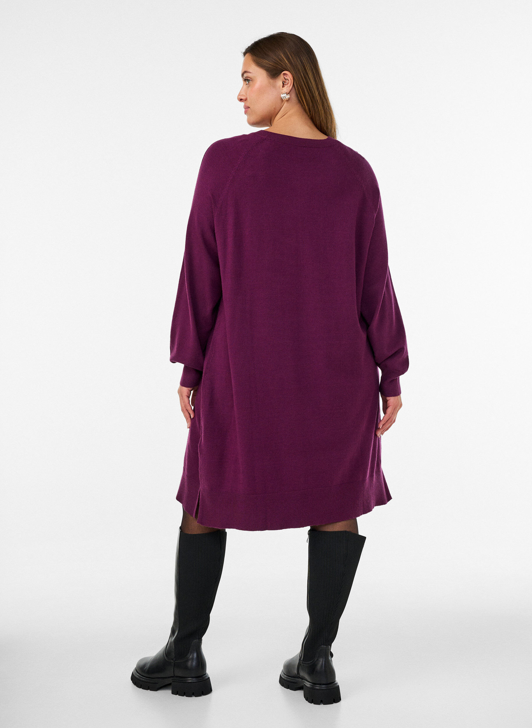 ZizzifashionShort knitted dress with raglan sleeves and a centre seam, Red, Model image number 2