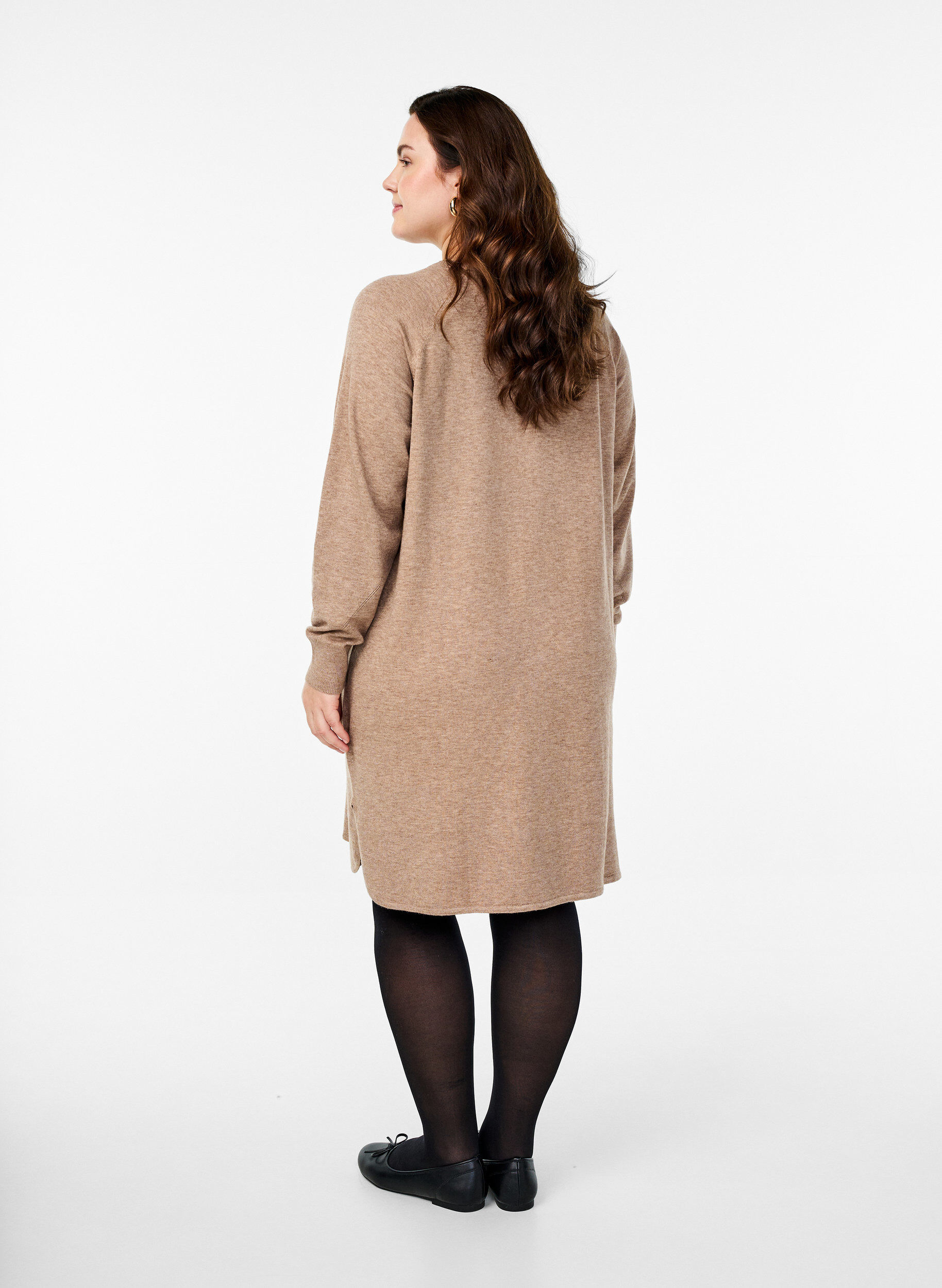 Zizzifashion Knitted dress with a round neck and knitted pattern, Fossil Mel., Model image number 2