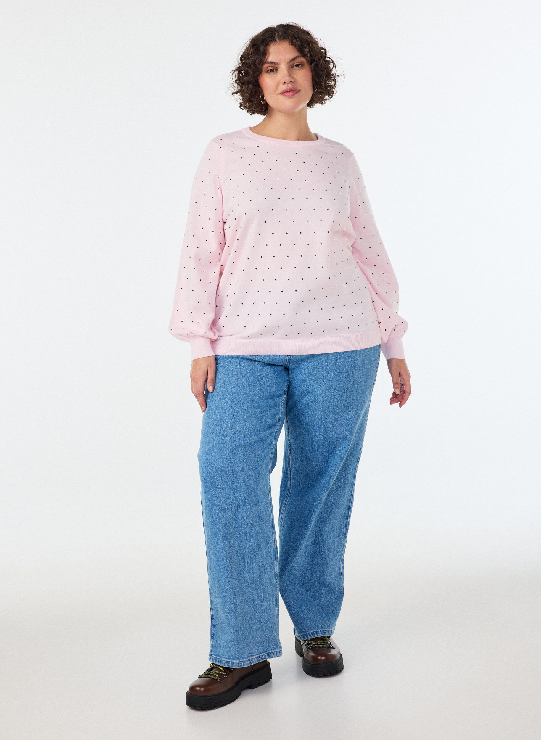 ZizzifashionKnitted blouse with small polka dots, Pink, Model image number 1