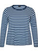 Long-sleeved night top in ribbed jersey with stripes, Blue, Packshot image number 0