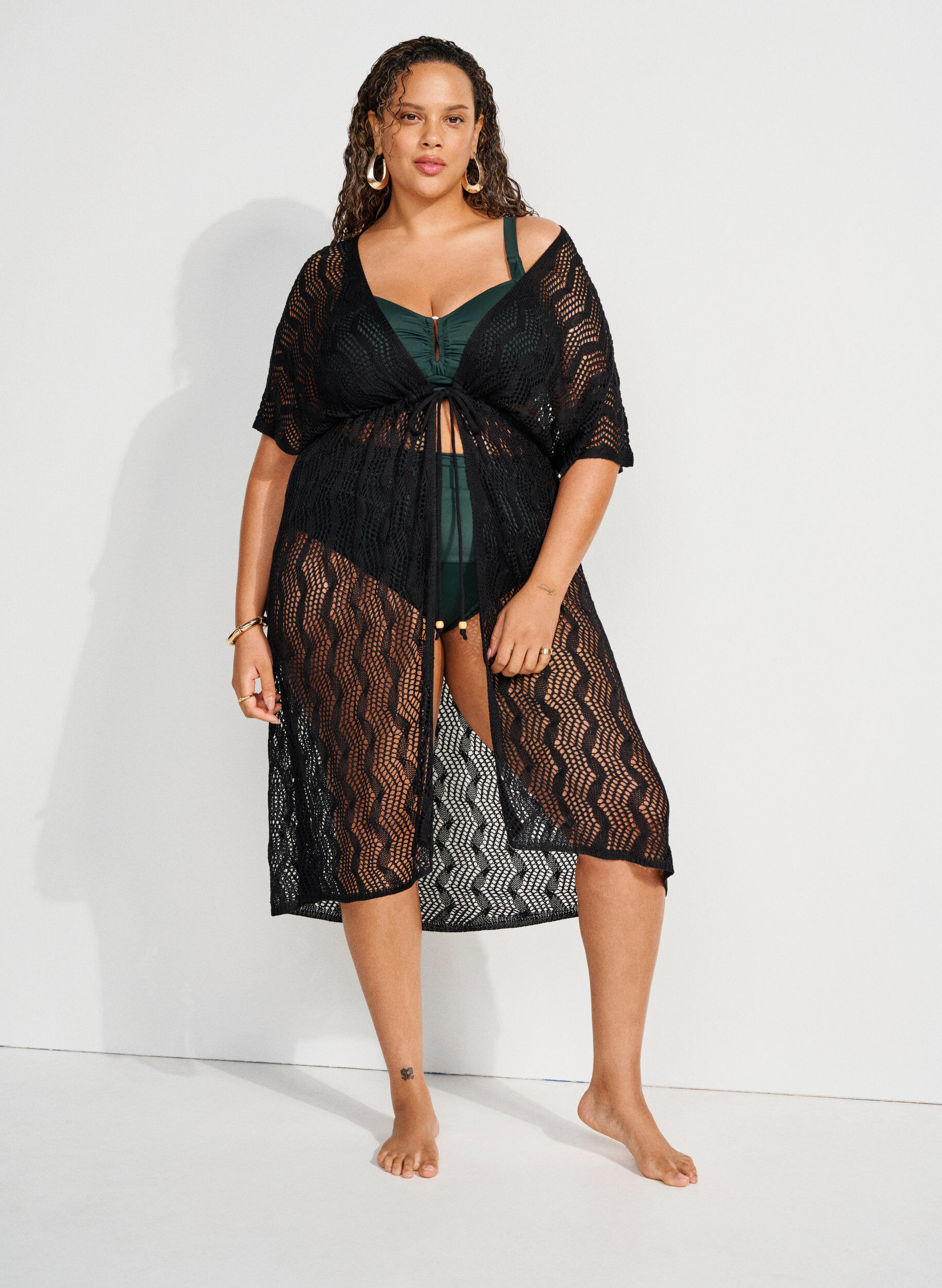 Zizzifashion Beach kimono with tie belt, Black, Image image number 0