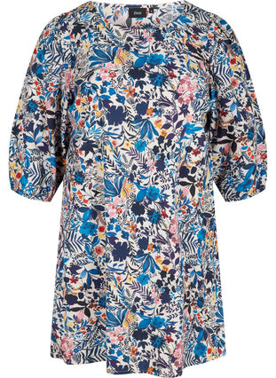 Floral tunic in cotton with an A-line, Flower Aop, Packshot image number 0