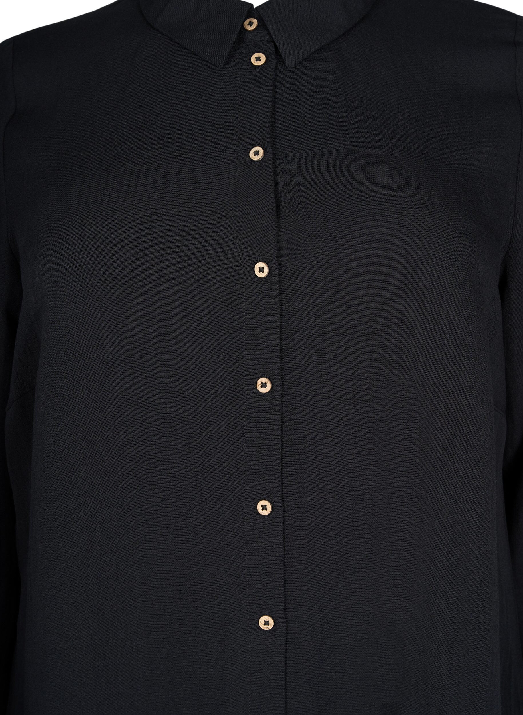 Zizzifashion Long plain viscose shirt, Black, Packshot image number 2