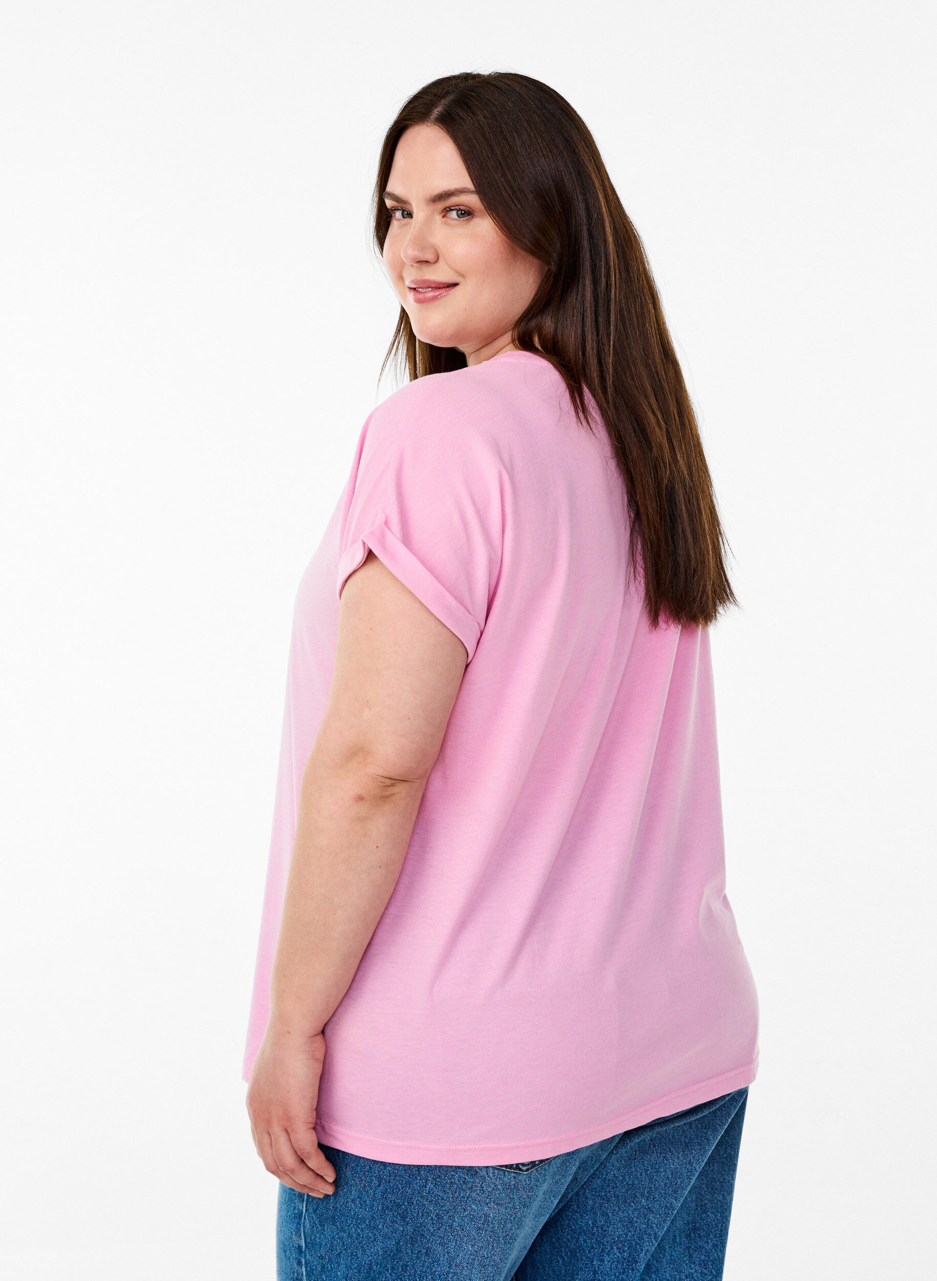 ZizzifashionShort sleeved cotton blend t-shirt, Pink, Model image number 2