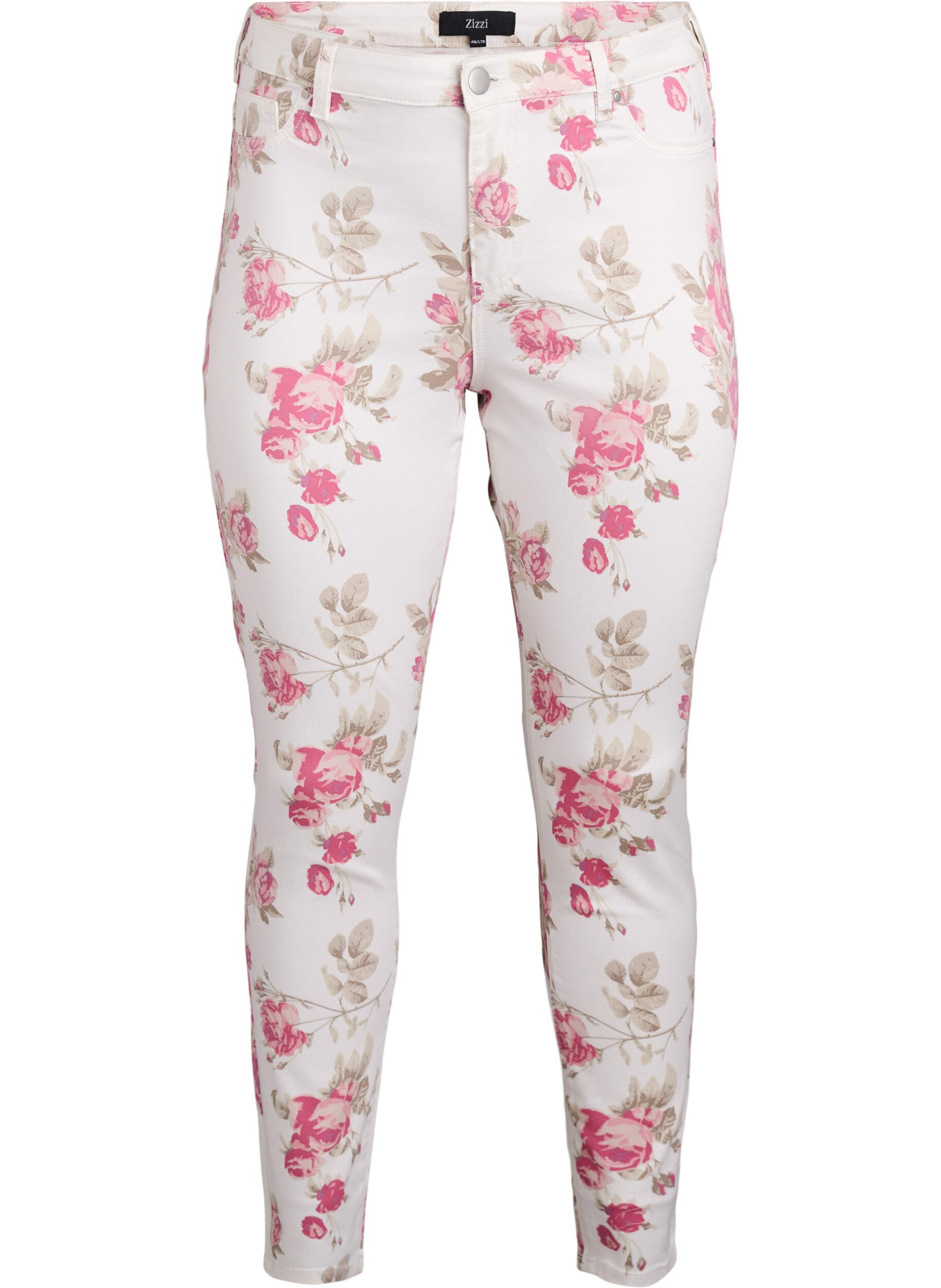 Zizzifashion Super slim Amy jeans with a floral print, Vanilla, Packshot image number 0