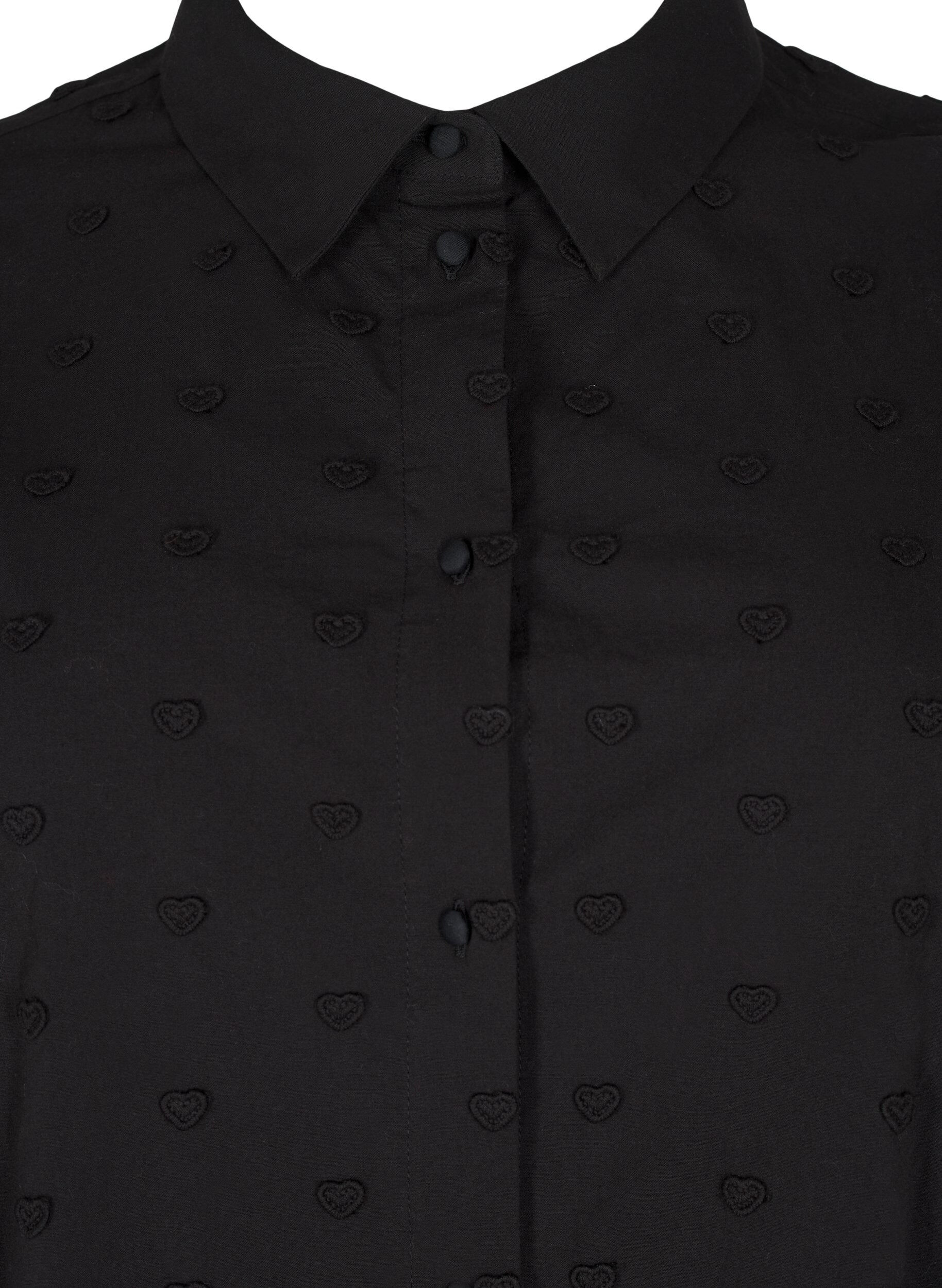 Zizzifashion Shirt with collar and sewn-on hearts, Black, Packshot image number 2