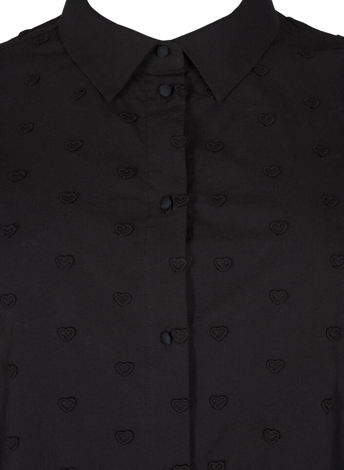 Shirt with collar and sewn-on hearts, Black, Packshot image number 2