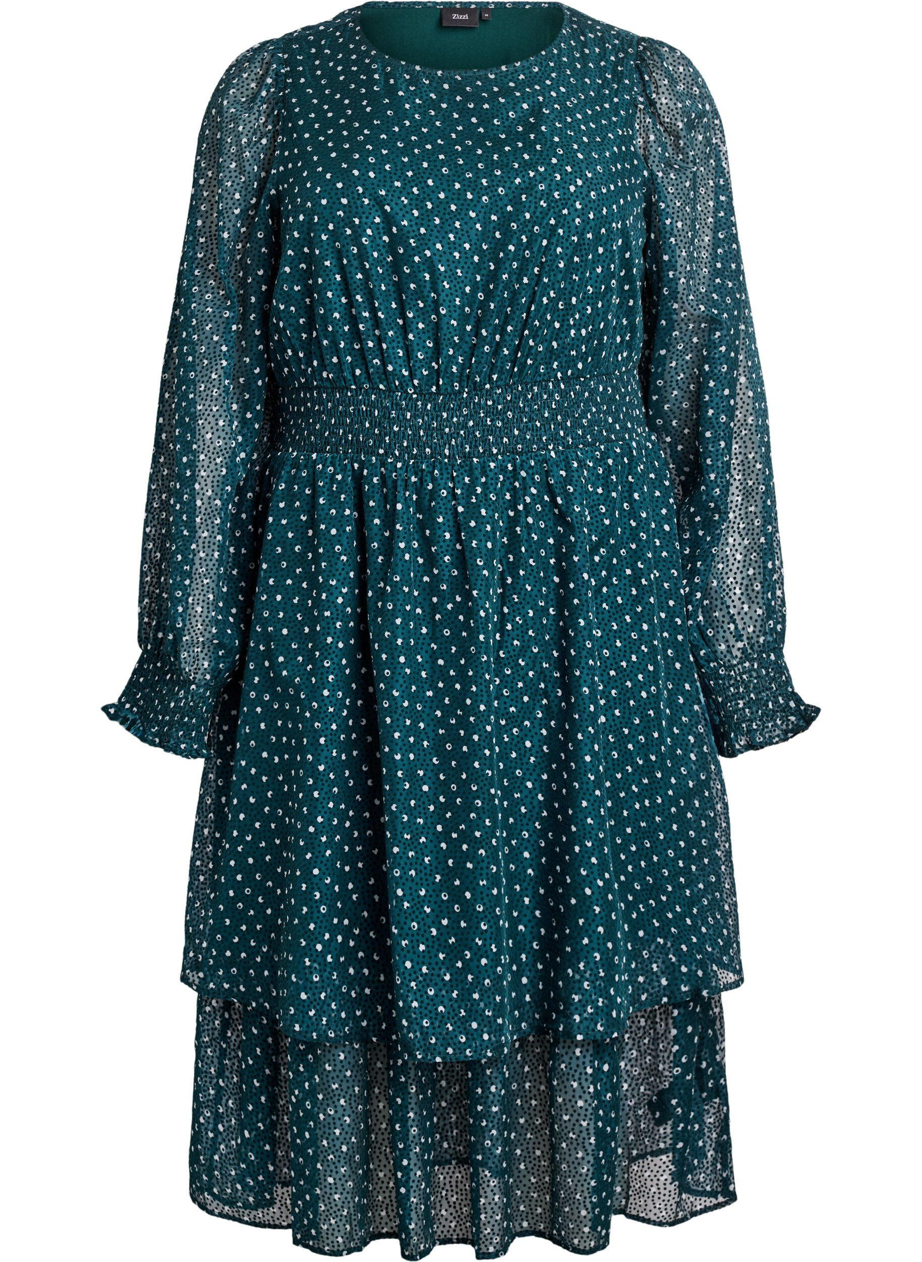 Midi dress in chiffon with dotted pattern