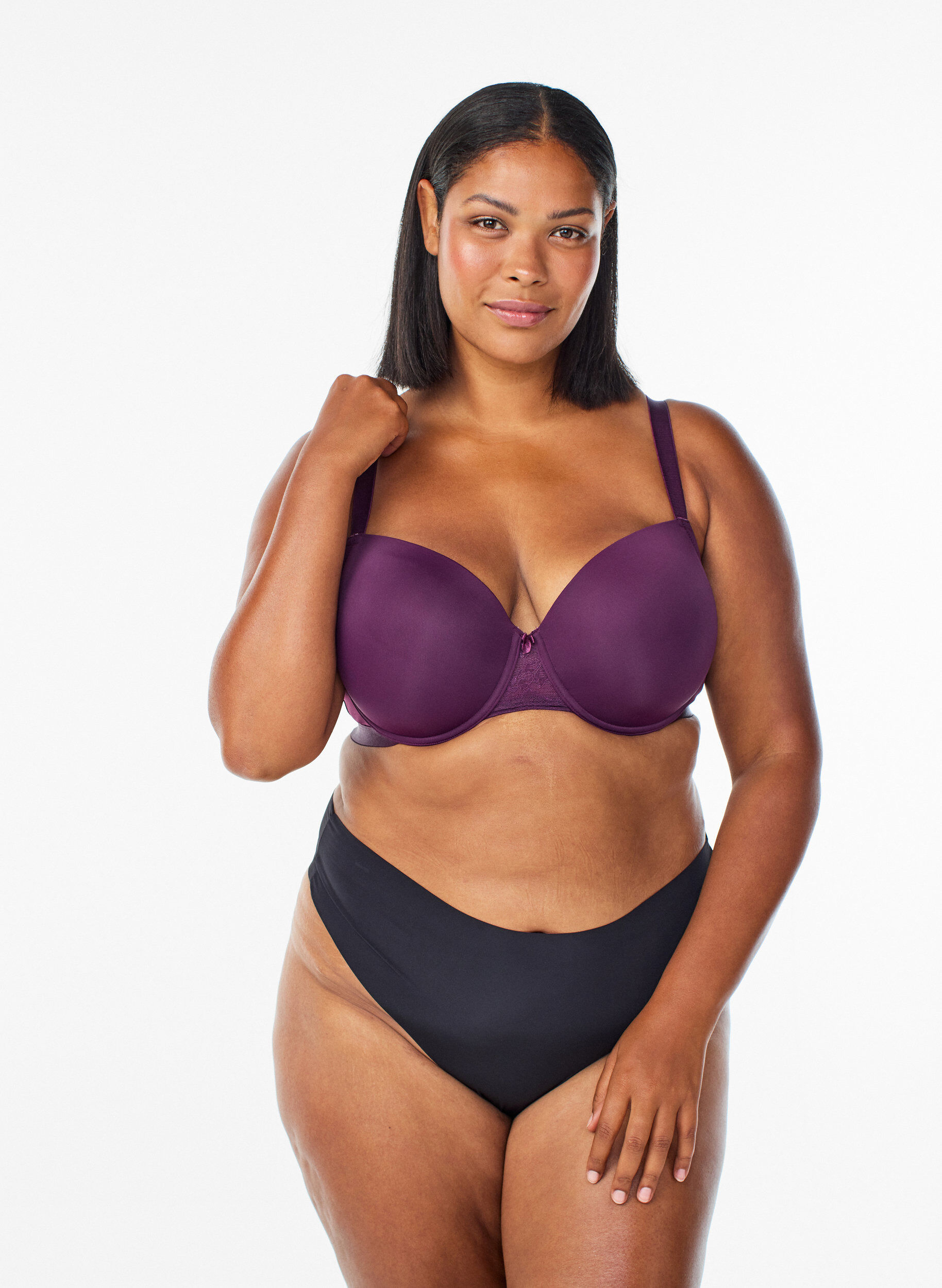 Zizzifashion Moulded bra with mesh, Purple, Model image number 1