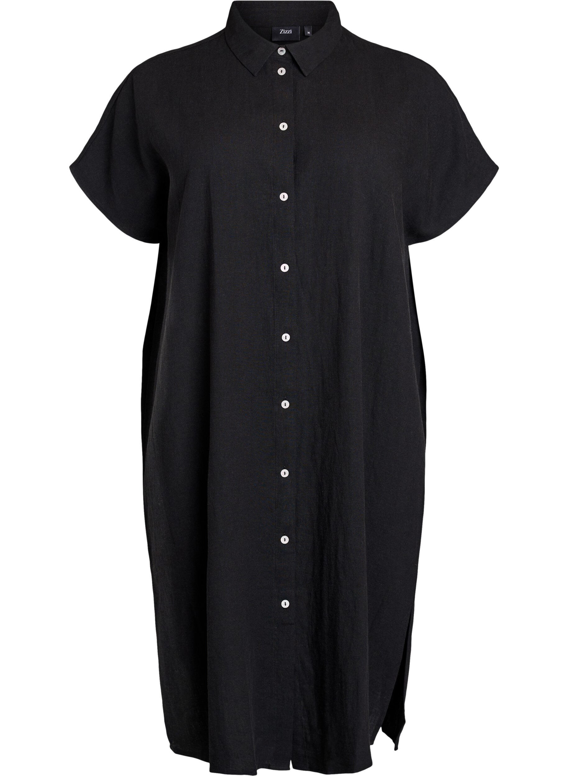 Zizzifashion Long shirt in viscose and linen, Black, Packshot image number 0