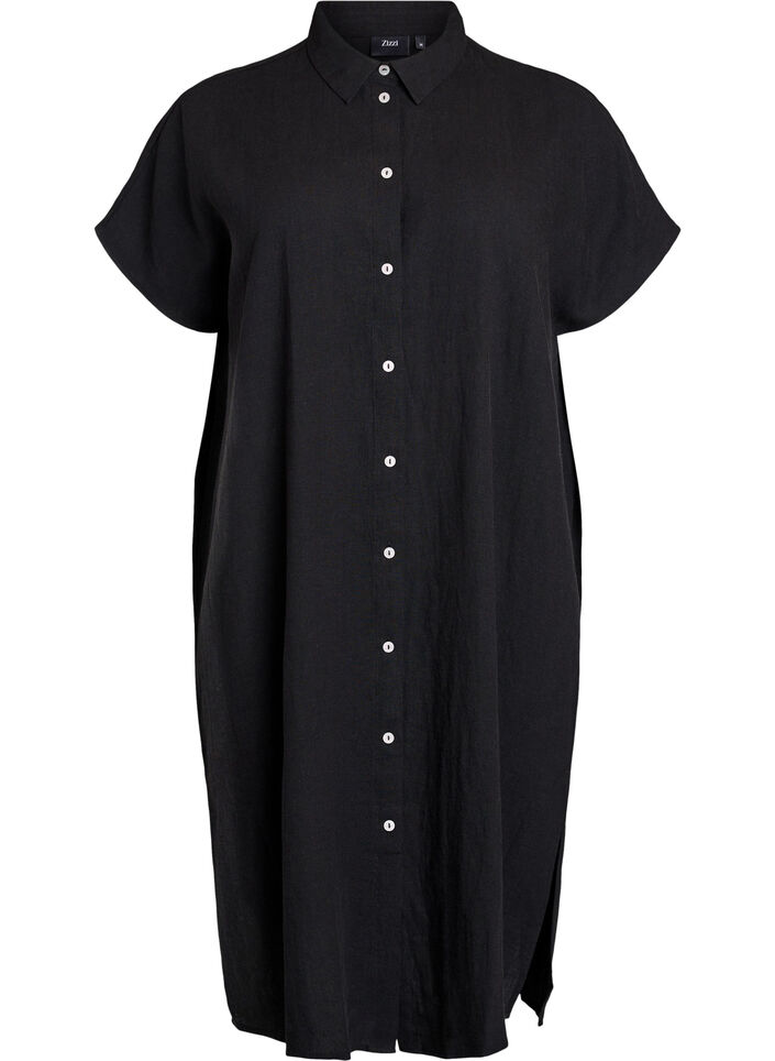Long shirt in viscose and linen, Black, Packshot image number 0