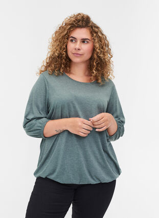 Plain blouse with 3/4 sleeves, Balsam Green Mel, Model image number 0