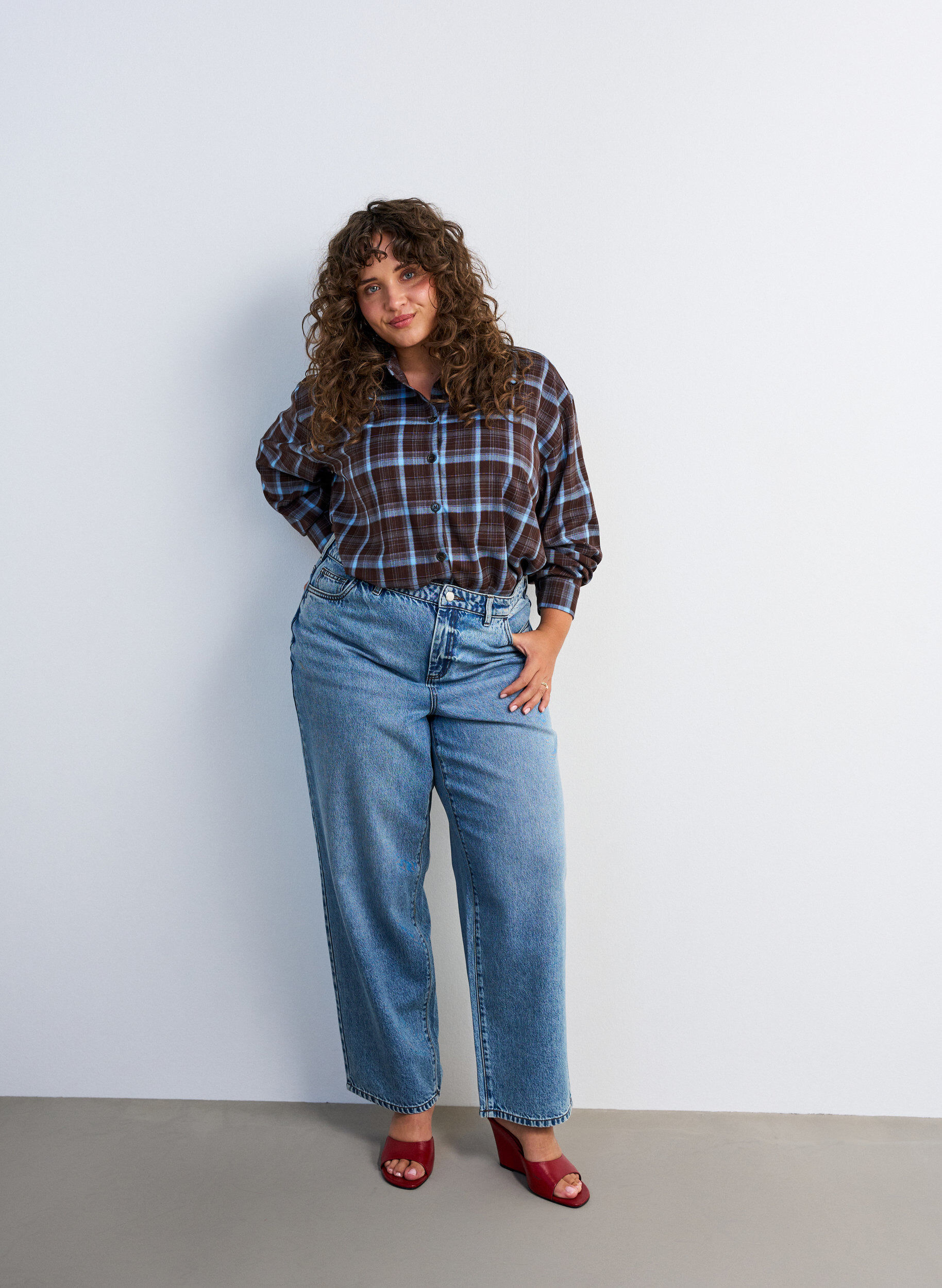 ZizzifashionChecked shirt with a loose fit, Brown, Model image number 1