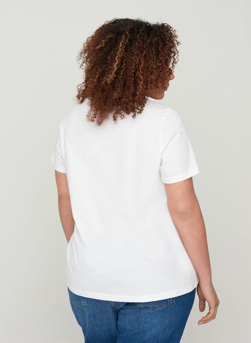 Short-sleeved cotton t-shirt with print, Bright White, Model image number 1