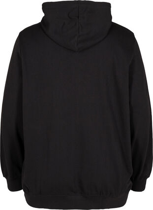 Sweat cardigan with hood and pocket, Black, Packshot image number 1