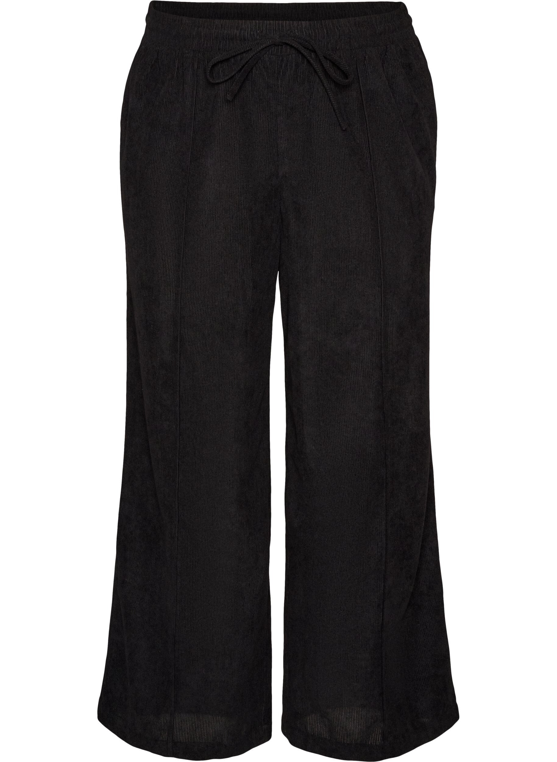 ZizzifashionCorduroy trousers with wide legs and a high waist, Black, Packshot image number 0