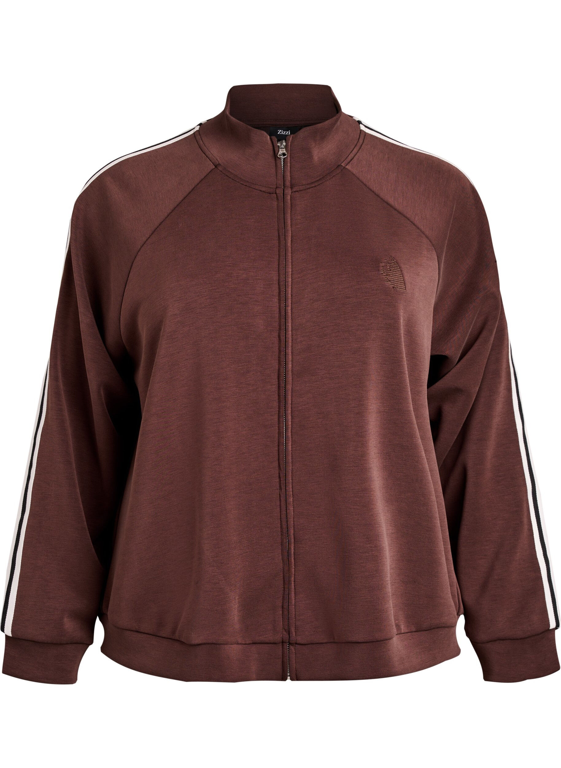 Zizzifashion High-neck training top with stripes on the sleeves, Brown, Packshot image number 0