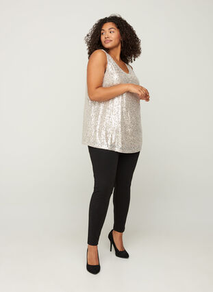 Party top with sequins and a V-neckline, Champagne, Model image number 2